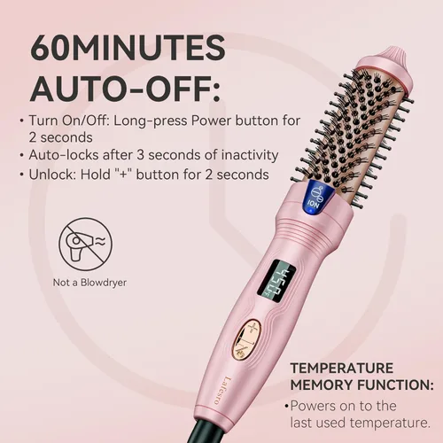 Miniatura 5 de Cepillo térmico, mini y pequeño, cepillo iónico de 1 pulgada para cabello brillante, cepillo iónico de turmalina para cabello corto a mediano, Rosa