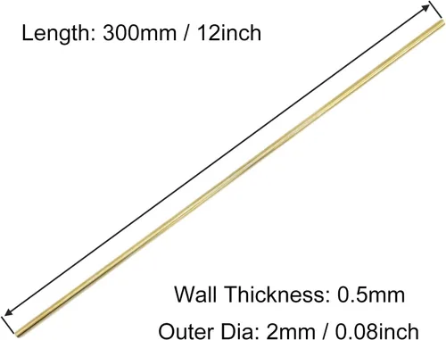 Miniatura 2 de Tubo redondo de latón, 0.079 in de diámetro exterior de 0.020 in de grosor de pared de 11.811 in de longitud, tubo recto de metal sin costuras