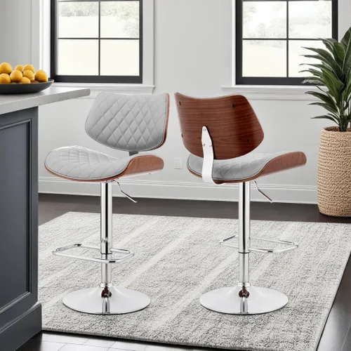 Miniatura 2 de Armen Living Leland Taburete de bar ajustable de piel sintética gris y acabado cromado Gris/cromado