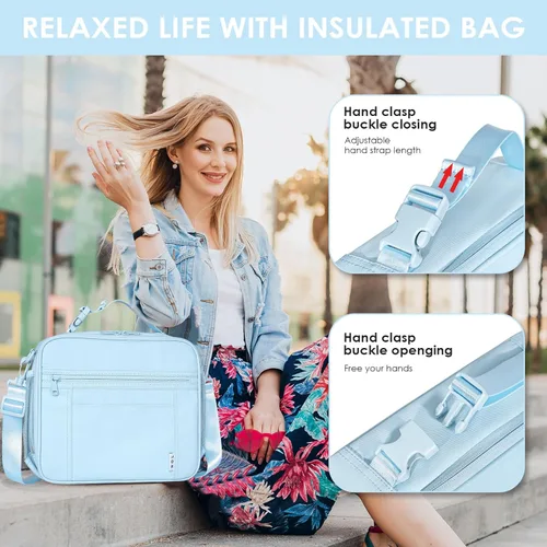Miniatura 6 de NOL Bolsa de Almuerzo para Niños - Lonchera para niños de 3 años en adelante, reutilizable, aislada, con cierre de cremallera, asa de hebilla, Azul