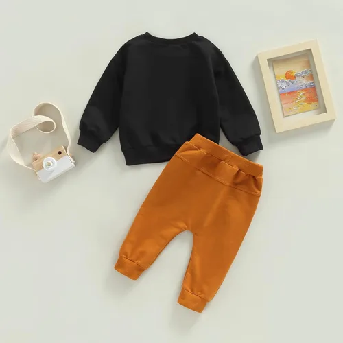 Miniatura 3 de Ropa de otoño para bebé recién nacido niño, manga larga, cuello redondo, estampado de letras, sudadera superior, pantalones largos, lindos conjuntos