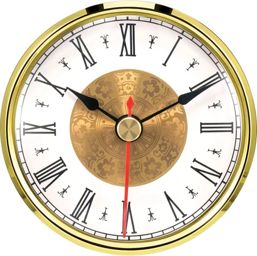 Hicarer 3-1/8 Inch (3.150 in) Inserto de reloj de cuarzo, borde dorado, segunda mano roja, número romano, movimiento de cuarzo