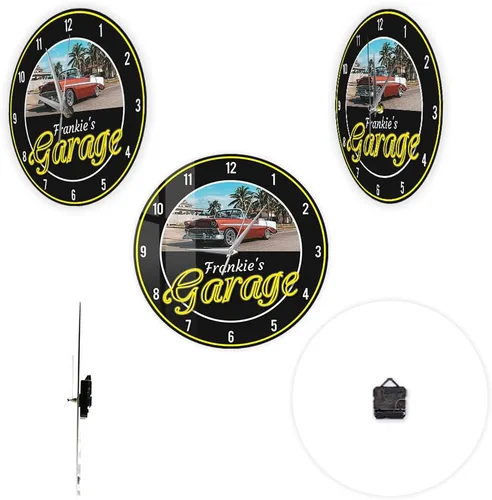 Miniatura 9 de Reloj de pared de garaje de 12 pulgadas con imagen personalizada con nombre, reloj de pared vintage para amantes de los autos, funciona