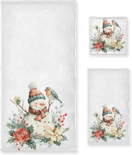 Miniatura 14 de Juego de 3 toallas de baño de copos de nieve azules y blancos de invierno, juego de 3 toallas de mano de Navidad, toallas de mano de baño, toalla