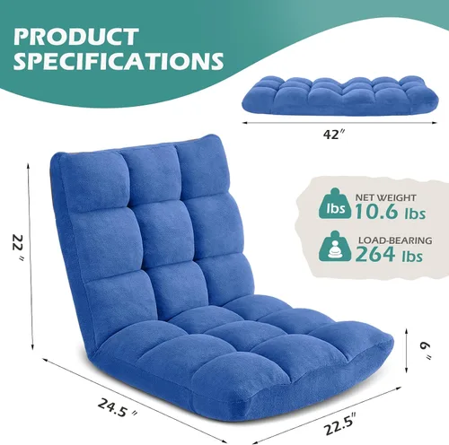 Miniatura 3 de Silla de Gaming Plegable para Suelo de 14 Posiciones Acolchada Ajustable Silla de Suelo Lazy Sofa con Algodón Transpirable y Terciopelo Amigable