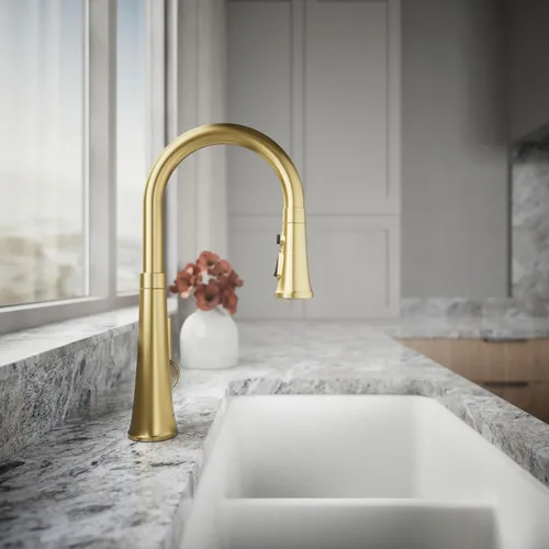 Miniatura 7 de Kohler 23764-2MB Tone llave de cocina extraíble, grifos de fregadero de cocina con pulverizador desplegable, latón cepillado vibrante moderno
