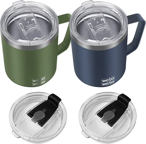 Miniatura 14 de WETOWETO Taza de café de 14 onzas, taza de campamento aislada al vacío con tapa, vaso de viaje de acero inoxidable de doble pared, taza de café