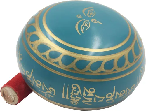 Miniatura 2 de DharmaObjects Juego completo de cuencos tibetanos de meditación Om Mani Padme Hum (tamaño XL, turquesa)