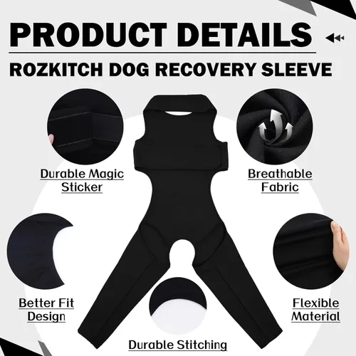 Miniatura 6 de ROZKITCH Manga para Pata Trasera de Perro para Pata Derecha e Izquierda, Protector de Codo Ajustable para Mascotas que Previene Lamer Heridas, Manga