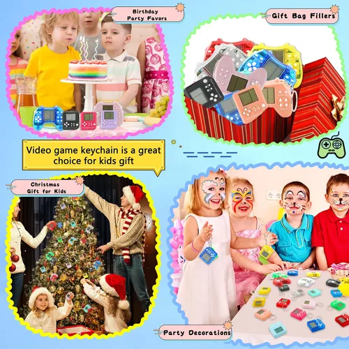 Miniatura 6 de Paquete de 24 llaveros de videojuegos, recuerdos de fiesta de videojuegos, mini multicolores, llavero a granel para niños, suministros de fiesta