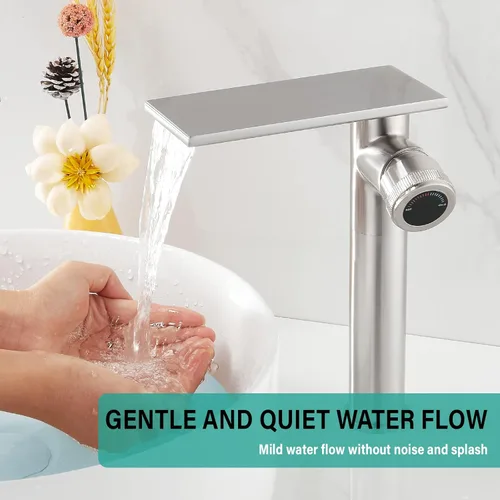 Miniatura 4 de becola Grifo Moderno de Lavabo de Baño, Grifo Alto para Lavabo de Baño, Grifo de Lavabo de Cuerpo en Níquel Cepillado, Grifo de Orificio Único