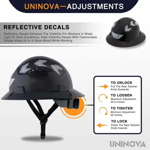 Miniatura 3 de Casco de seguridad de ala completa ventilado, casco de seguridad UNINOVA ANSI Z89.1, aprobado por la OSHA, cascos de construcción para hombres