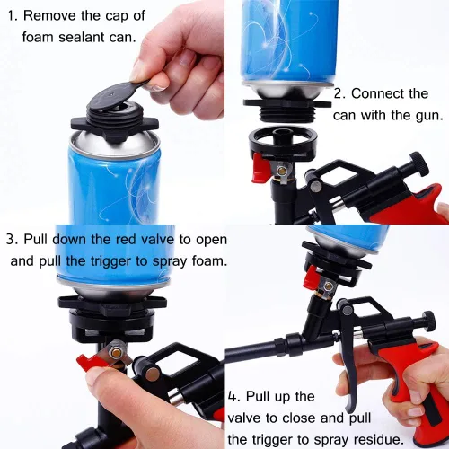 Miniatura 6 de Pistola de espuma en aerosol, pistola de espuma expandible, pistola dispensadora de espuma profesional de teflón, menos limpiador, rociador de Negro