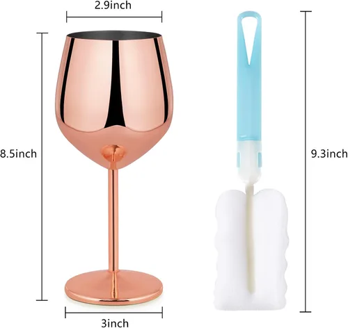 Miniatura 7 de Lifecapido Juego de 8 Copas de Vino con Tallo de Acero Inoxidable, Copas de Vino de Cobre de 18oz, Copas de Vino de Acero Inoxidable con Cepillo Oro