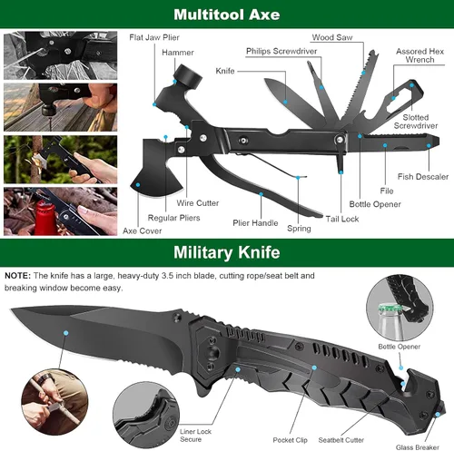 Miniatura 3 de Kit de supervivencia y de primeros auxilios, equipo de supervivencia profesional con bolsa de transporte para hombre, padre, esposo que gusten Caqui