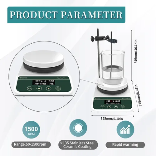 Miniatura 2 de Lab Digital - Agitador magnético de 590 ℉/590.0 °F para placa caliente, mezclador magnético de 3 L, ajuste de sincronización de placa calefactora