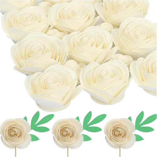 Miniatura 17 de Mverse Rosas Azul Claro Flores Artificiales, Mini Flores de Papel Manualidades DIY Decoraciones de Regalo para Marco de Caja de Sombra 16- Azul claro