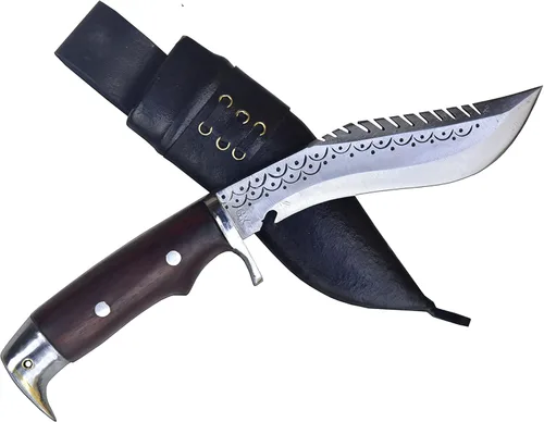 GK&CO. Kukri House Auténtico Kukri/Khukuri hoja de 5 pulgadas dragón águila americana Kukri-mango de madera de espiga completa, funda de cuero