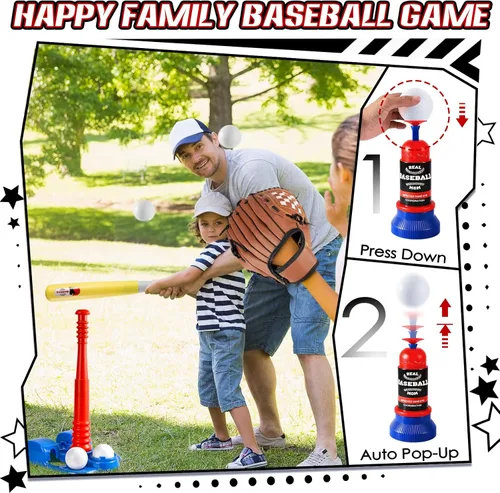 Miniatura 3 de Juego de pelota para niños, juegos de pelota en T para niños pequeños de 1 a 3 años, juguetes de béisbol con 6 bolas/guante/máquina de Azul