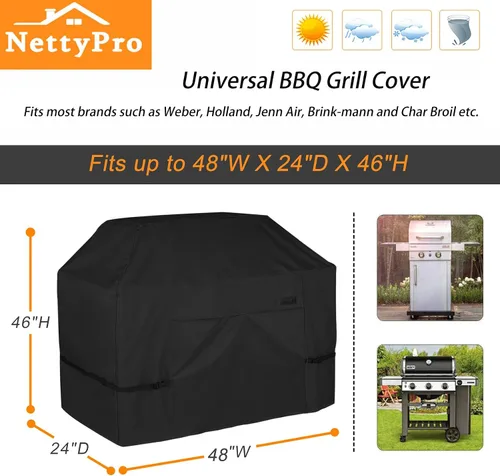 Miniatura 6 de NettyPro Cubierta de Parrilla para Parrilla de Exterior de 48 Pulgadas Impermeable de Servicio Pesado Cubierta de Parrilla BBQ de Gas para Exterior