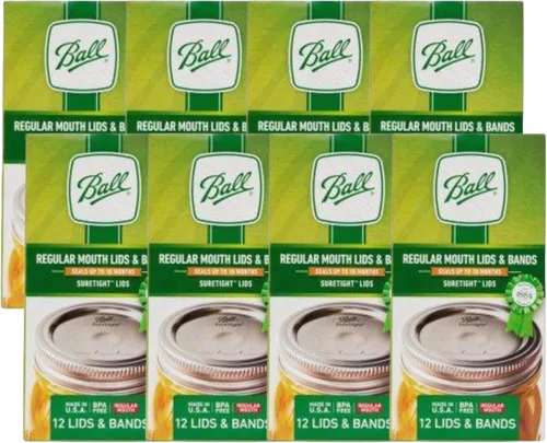 Ball Tapas para tarros Mason con bandas, boca regular, 12 unidades (paquete de 8)