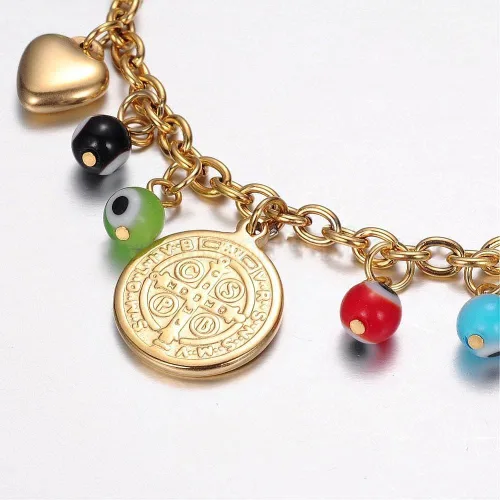Miniatura 2 de Pulsera de acero inoxidable con cuentas de mal de ojo de langosta San Benito, plata de 7 pulgadas Z39