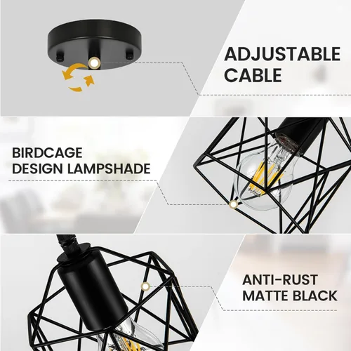Miniatura 4 de Lámpara colgante de 1 luz, luces colgantes negras, isla de cocina, iluminación colgante de granja con dormitorio, comedor, base E26, bombillas no 1