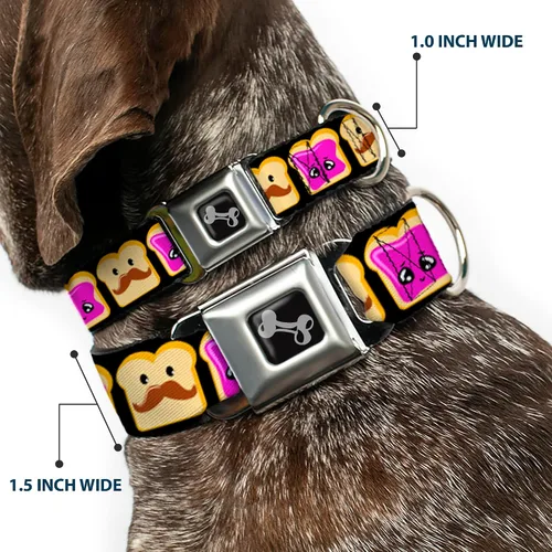 Miniatura 2 de Buckle-Down Collar de perro con hebilla de cinturón de seguridad, mantequilla de maní con bigote y gelatina, 1 pulgada de ancho, se adapta a cuello