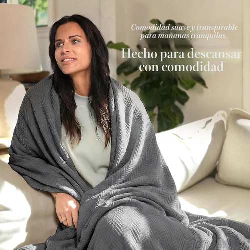 Miniatura 3 de Threadmill Mantas de algodón de lujo para cama tamaño Queen Manta 100% algodón para todas las estaciones Manta térmica de otoño suave y Gris