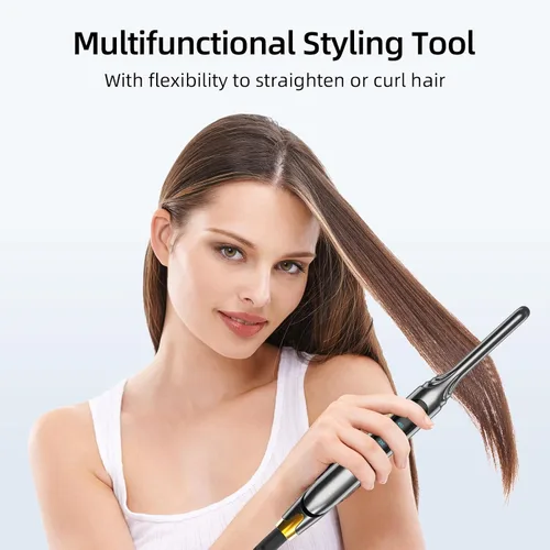 Miniatura 5 de Plancha plana pequeña de 3/10'' de lápiz para cabello corto, corte de duendecillo y flequillo, alisador de pelo delgado para las puntas con pantalla