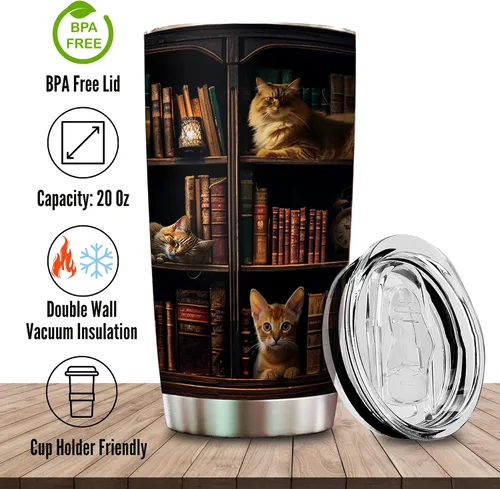 Miniatura 3 de 2IMT Taza de Libro para Gatos y Amantes de la Lectura Taza de Viaje para la Biblioteca Regalos para Amantes de los Libros y de los Gatos