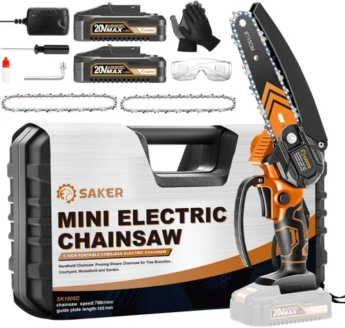 Miniatura 11 de Saker Mini motosierra, motosierra eléctrica portátil de 6 pulgadas, inalámbrica, pequeña motosierra de mano para ramas de árboles, patio, hogar