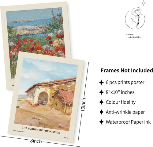 Miniatura 4 de QIAOMICS Arte floral para pared, pósteres florales vintage para estética de habitación, paquete de 6 impresiones botánicas sin marco de 8 x 10