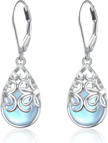 Miniatura 80 de Aretes colgantes de filigrana de plata de ley 925, margarita, loto, flor de rosa, piedra lunar, lágrima para mujer, nudo celta infinito, margarita