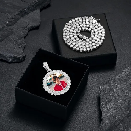 Miniatura 3 de YIMERAIRE Collar con colgante de imagen de plata de ley 925 para hombres y mujeres, collar personalizado con foto personalizada, collares de plata