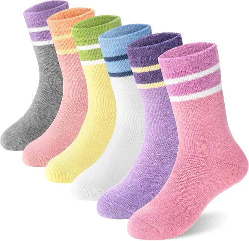 Miniatura 60 de ANTSANG Calcetines de Lana, Calcetines Térmicos Cálidos y Gruesos Tipo Crew Boot para Niños Pequeños, Niños y Niñas, 6 Pares