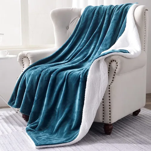 SOCHOW Manta Tipo Throw de Vellón Sherpa, Manta de Felpa Lujosa Súper Suave de Doble Cara Tamaño Twin 60 pulgadas x 80 pulgadas, Azul Coral