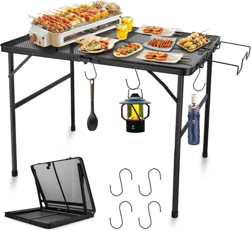 Miniatura 11 de Mesa plegable pequeña para camping, picnic, parrilla, mesa auxiliar de barbacoa de jardín, portátil, ligera, compacta, altura ajustable, mesa