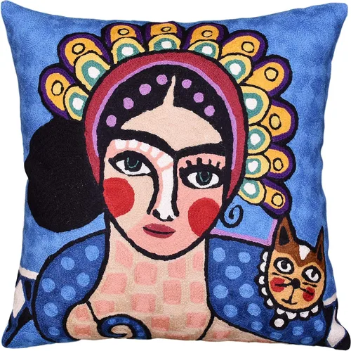 Miniatura 10 de Frida - Funda de almohada inspirada en el collar de arte mexicano, funda de almohada floral bordada a mano con arte hispano, cojín para silla, cojín