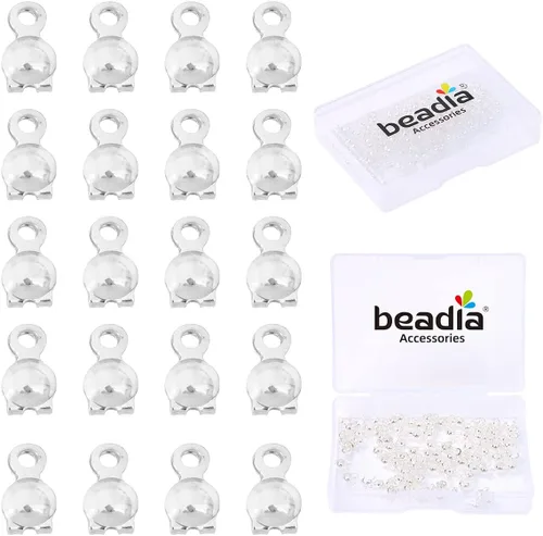 Miniatura 22 de BEADIA - Hebilla de línea de pesca cilíndrica chapada en oro de 14 quilates, tapas de extremo de 3.2 mm, 30 piezas para hacer joyas
