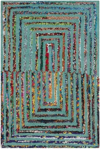 Miniatura 9 de SAFAVIEH Nantucket Collection - Alfombra de pasillo, 2 pies 3 pulgadas x 8 pies, color verde azulado, hecho a mano, bohemio, abstracto, algodón
