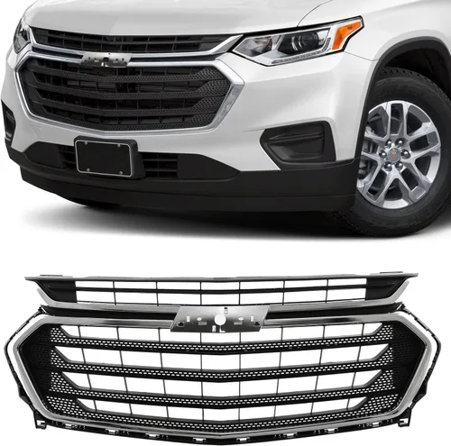 Conjunto de parrilla superior para parachoques delantero compatible con Chevrolet Traverse 84344486 2018-2021, color negro cromado