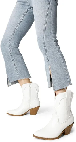 Miniatura 5 de DREAM PAIRS Botines vaqueros para mujer, botines occidentales, tacón bajo, punta puntiaguda, botas vaqueras
