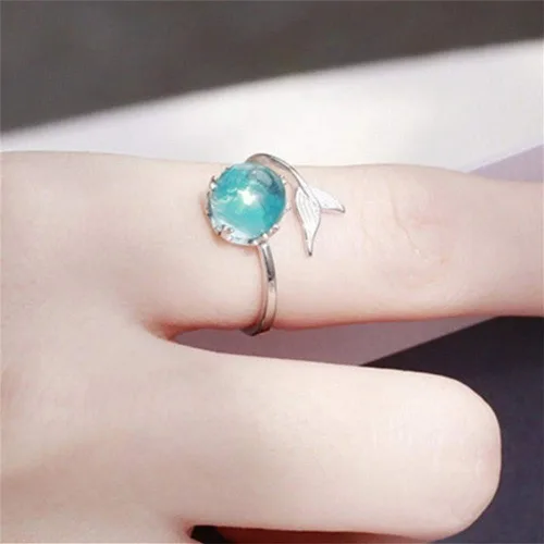 Miniatura 4 de Czjewelry Anillo abierto de cristal azul sirena de princesa del océano tamaño ajustable para mujeres y niñas Cristal circonita