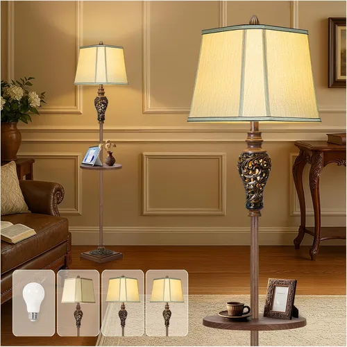 Miniatura 13 de LuxSight Collection Lámpara de pie rústica de 65 pulgadas de alto con pantalla de tela de lino de esquina de corte de luz nocturna, lámpara de pie