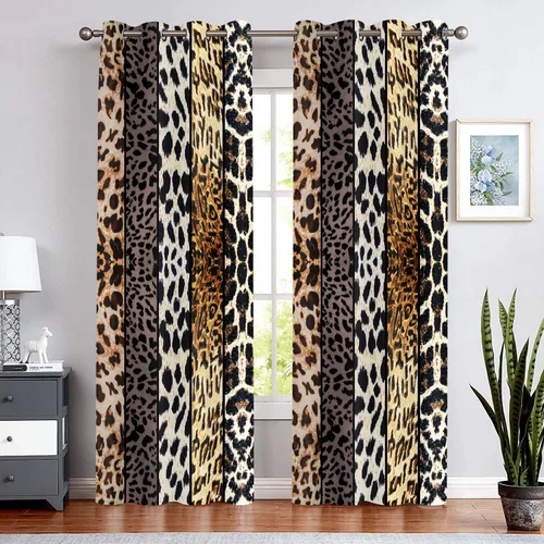 Miniatura 35 de Cortina opaca con estampado de animales salvajes, para oscurecer la habitación, con aislamiento térmico, con ojales para sala, comedor, dormitorio