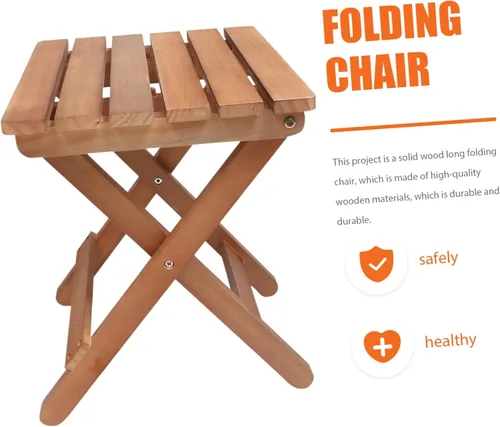 Miniatura 8 de Chic Solid Wood Long Strip Folding Chair Stool Kitchen Stool Portable Natural Wood