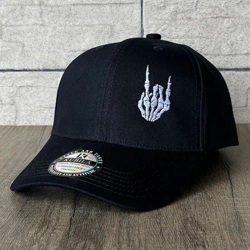 Miniatura 2 de Gorra de béisbol bordada con mano de esqueleto con dedo, divertidos sombreros negros lisos para papá para hombres y mujeres