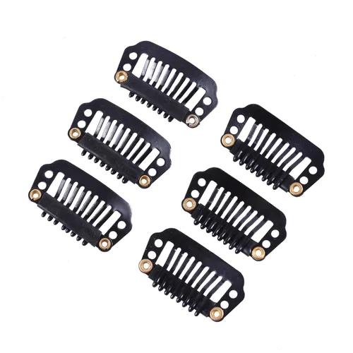 Miniatura 4 de YANTAISIYU 24 unids/1.102 in 8 dientes Metal peluca clips con goma Snap Clips para peluca Hairpiece Hair Extension Accesorios (negro)