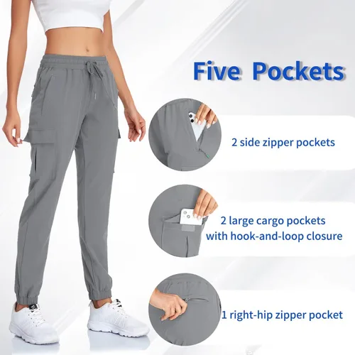 Miniatura 3 de Pantalones deportivos tipo cargo ligeros para mujer, de secado rápido, UPF50+, pantalones deportivos casuales de entrenamiento al aire libre